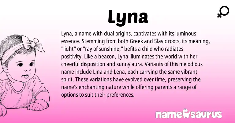 Infographic about Lyna name meaning, Lyna is a name from Slavic, Greek origin(s).