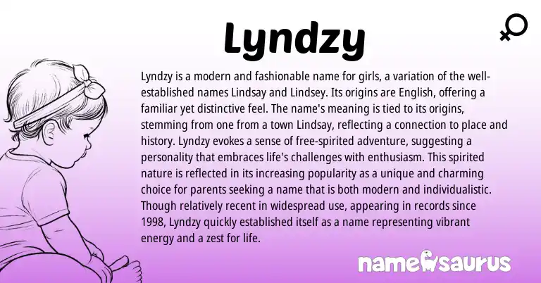 Infographic about Lyndzy name meaning, Lyndzy is a name from English origin(s).