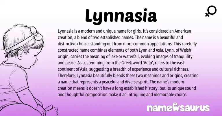 Infographic about Lynnasia name meaning, Lynnasia is a name from Greek, Welsh origin(s).