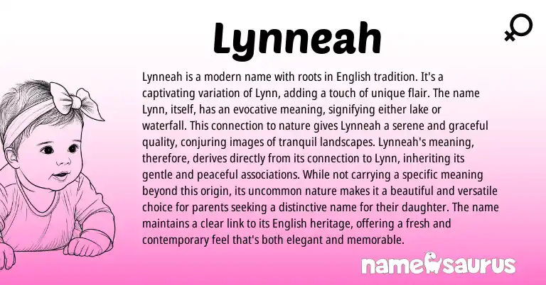 Infographic about Lynneah name meaning, Lynneah is a name from English origin(s).