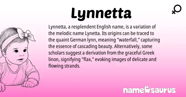 Infographic about Lynnetta name meaning, Lynnetta is a name from German, English, Greek origin(s).