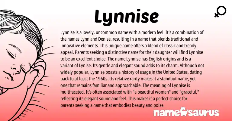 Infographic about Lynnise name meaning, Lynnise is a name from English origin(s).