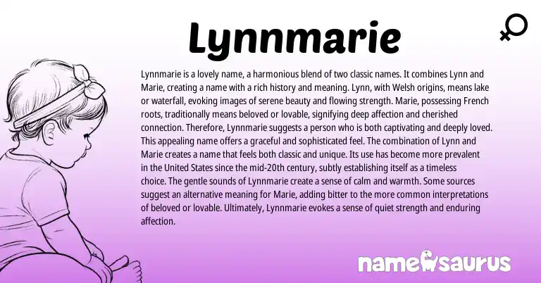 Infographic about Lynnmarie name meaning, Lynnmarie is a name from French, Welsh, English origin(s).