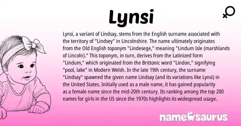 Infographic about Lynsi name meaning, Lynsi is a name from United States, English, Welsh, Modern, Old English origin(s).