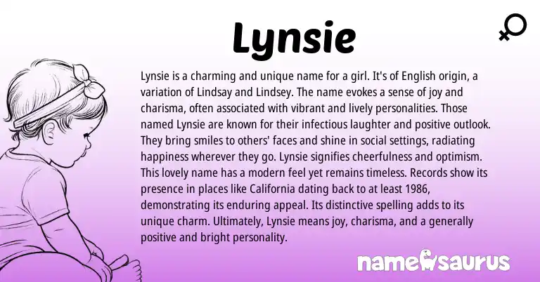 Infographic about Lynsie name meaning, Lynsie is a name from English origin(s).