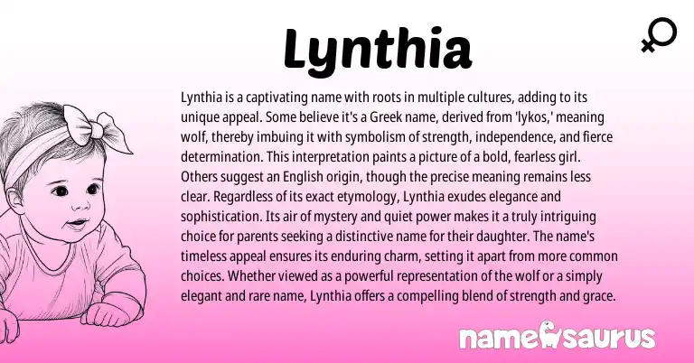 Infographic about Lynthia name meaning, Lynthia is a name from Greek origin(s).