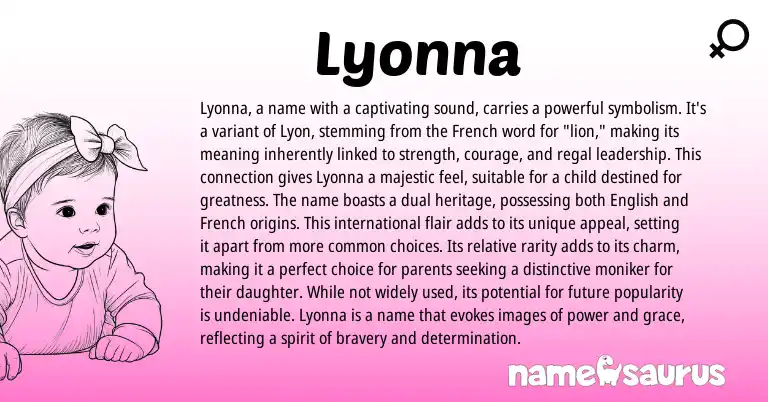 Infographic about Lyonna name meaning, Lyonna is a name from French origin(s).