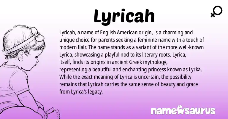 Infographic about Lyricah name meaning, Lyricah is a name from English (American) origin(s).