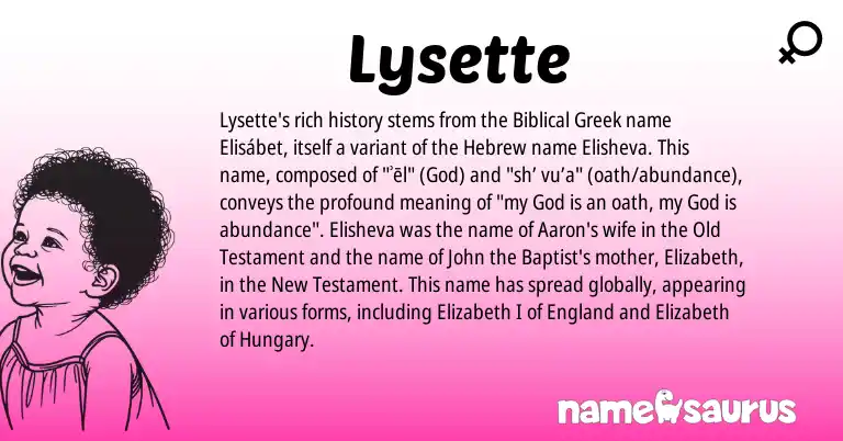 Infographic about Lysette name meaning, Lysette is a name from Hebrew, Biblical Greek, England origin(s).