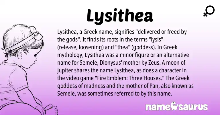 Infographic about Lysithea name meaning, Lysithea is a name from Greek origin(s).