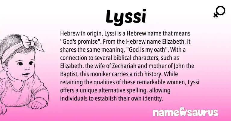 Infographic about Lyssi name meaning, Lyssi is a name from Hebrew origin(s).