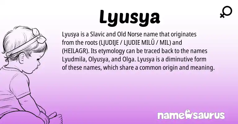Infographic about Lyusya name meaning, Lyusya is a name from Slavic, Old Norse origin(s).