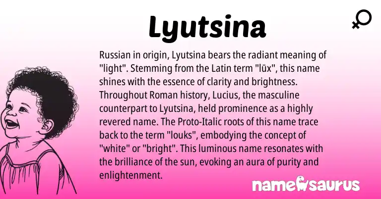 Infographic about Lyutsina name meaning, Lyutsina is a name from Russian, Roman, Latin origin(s).