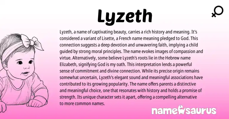 Infographic about Lyzeth name meaning, Lyzeth is a name from French origin(s).