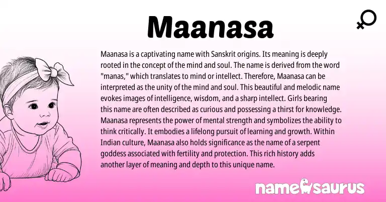 Infographic about Maanasa name meaning, Maanasa is a name from Sanskrit origin(s).