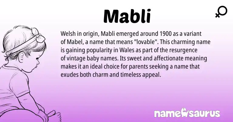 Infographic about Mabli name meaning, Mabli is a name from Welsh origin(s).