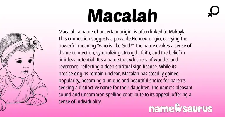 Infographic about Macalah name meaning, Macalah is a name from Hebrew origin(s).