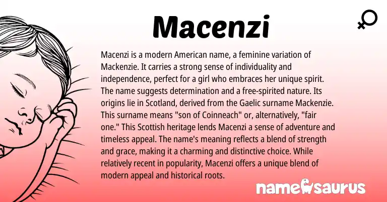 Infographic about Macenzi name meaning, Macenzi is a name from Scottish, American, Gaelic origin(s).
