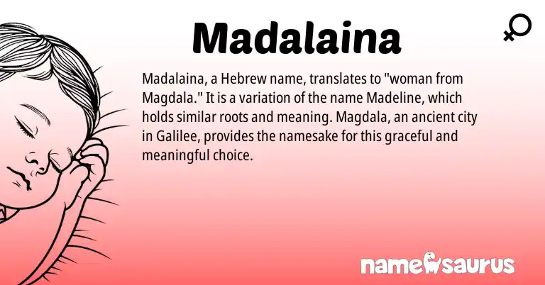 Infographic about Madalaina name meaning, Madalaina is a name from Hebrew origin(s).