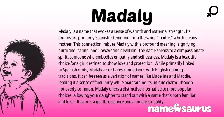 Infographic about Madaly name meaning, Madaly is a name from Spanish origin(s).