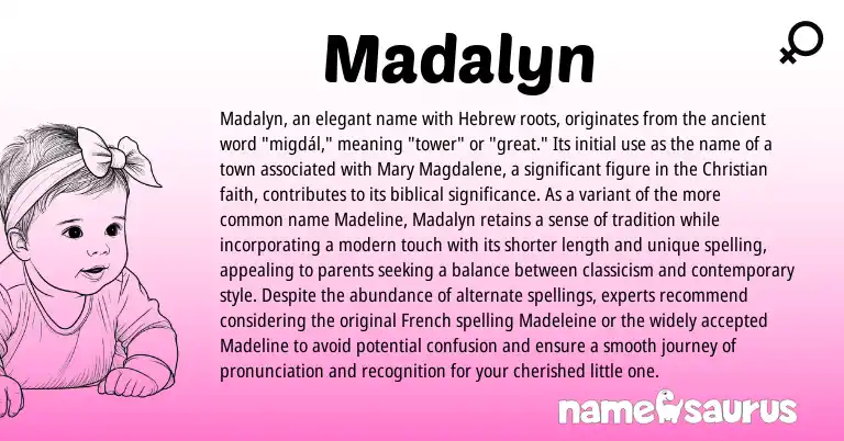 Infographic about Madalyn name meaning, Madalyn is a name from French, Hebrew origin(s).