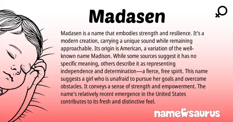 Infographic about Madasen name meaning, Madasen is a name from English origin(s).