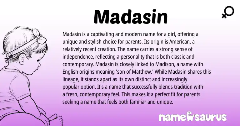 Infographic about Madasin name meaning, Madasin is a name from English, American origin(s).