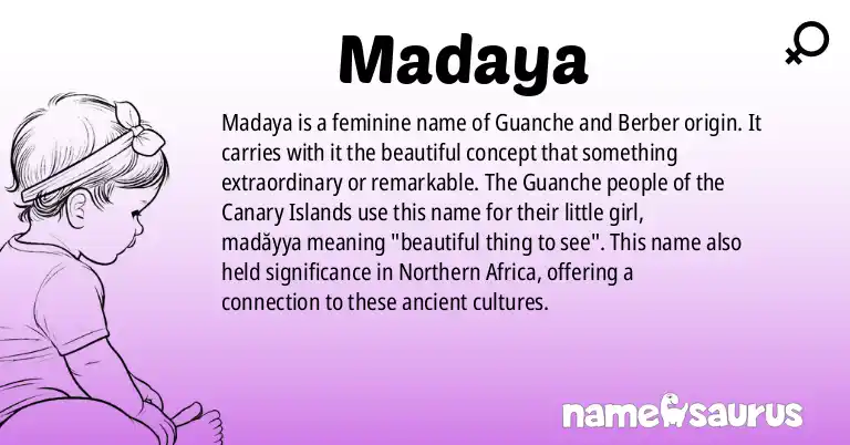Infographic about Madaya name meaning, Madaya is a name from Guanche, Berber origin(s).