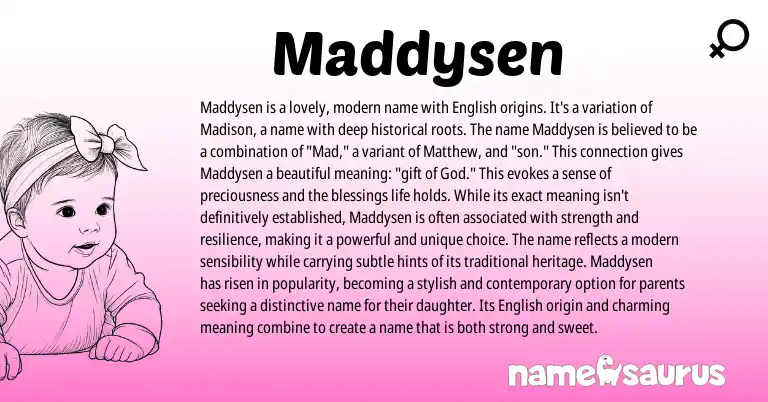 Infographic about Maddysen name meaning, Maddysen is a name from English origin(s).