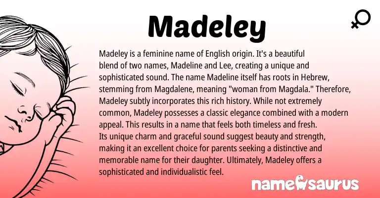 Infographic about Madeley name meaning, Madeley is a name from Hebrew, English origin(s).