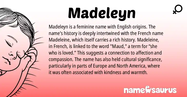 Infographic about Madeleyn name meaning, Madeleyn is a name from English origin(s).