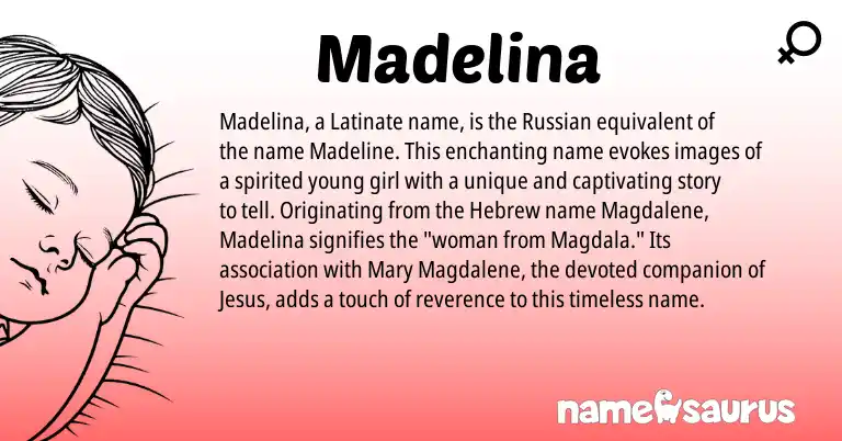 Infographic about Madelina name meaning, Madelina is a name from Russian, Hebrew origin(s).