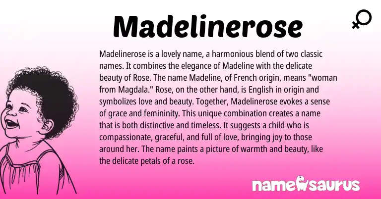 Infographic about Madelinerose name meaning, Madelinerose is a name from French origin(s).