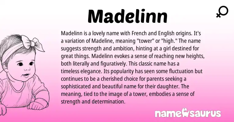 Infographic about Madelinn name meaning, Madelinn is a name from French, English origin(s).