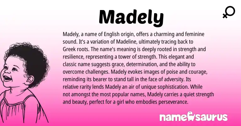 Infographic about Madely name meaning, Madely is a name from Greek origin(s).