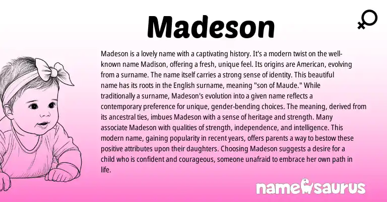 Infographic about Madeson name meaning, Madeson is a name from English origin(s).