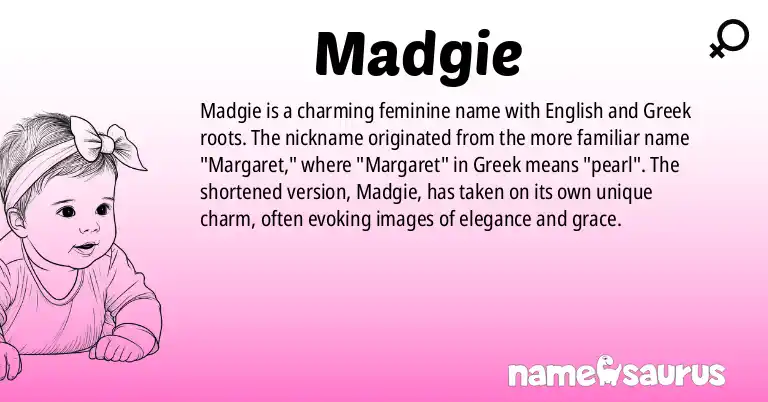 Infographic about Madgie name meaning, Madgie is a name from English, Greek origin(s).