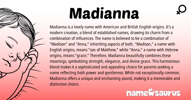 Infographic about Madianna name meaning, Madianna is a name from English origin(s).