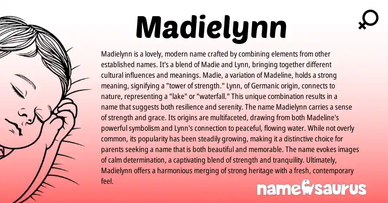 Infographic about Madielynn name meaning, Madielynn is a name from Germanic, American origin(s).
