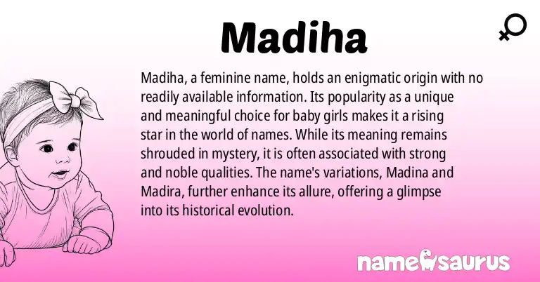 Infographic about Madiha name meaning, Madiha is a name from N/A origin(s).