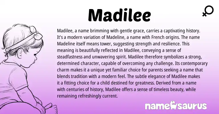 Infographic about Madilee name meaning, Madilee is a name from French origin(s).