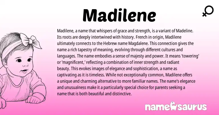Infographic about Madilene name meaning, Madilene is a name from French, English origin(s).