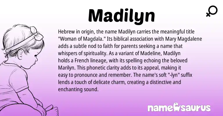 Infographic about Madilyn name meaning, Madilyn is a name from French, Hebrew origin(s).