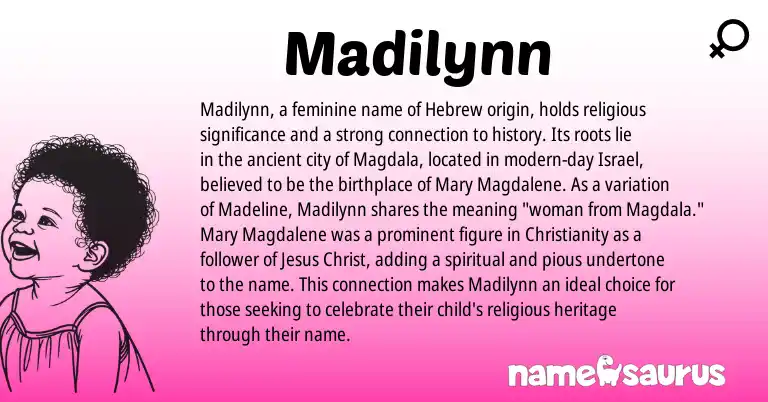 Infographic about Madilynn name meaning, Madilynn is a name from Christianity, Hebrew origin(s).