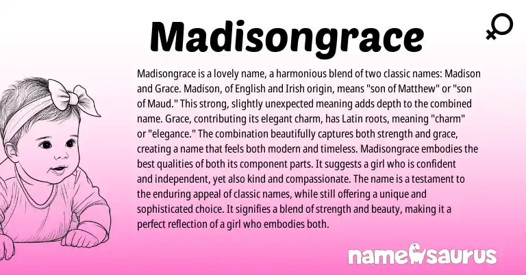 Infographic about Madisongrace name meaning, Madisongrace is a name from English origin(s).