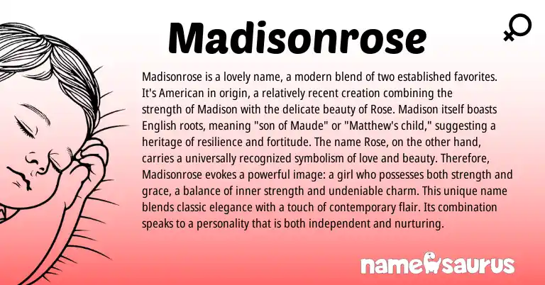 Infographic about Madisonrose name meaning, Madisonrose is a name from English origin(s).