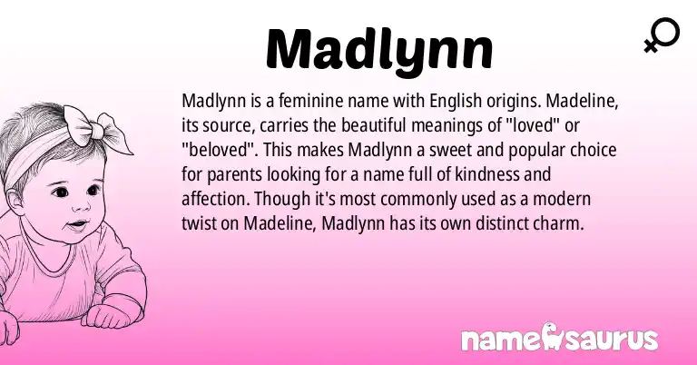 Infographic about Madlynn name meaning, Madlynn is a name from English origin(s).
