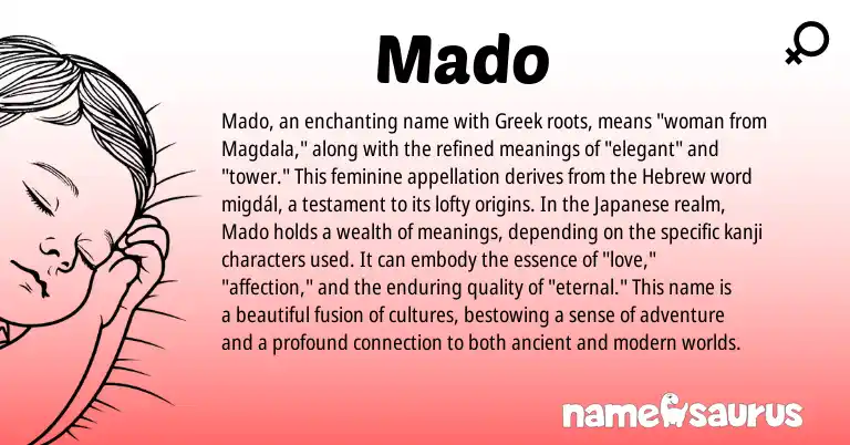 Infographic about Mado name meaning, Mado is a name from Japanese, Hebrew, Greek origin(s).