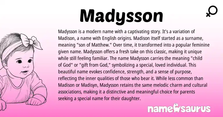 Infographic about Madysson name meaning, Madysson is a name from English origin(s).