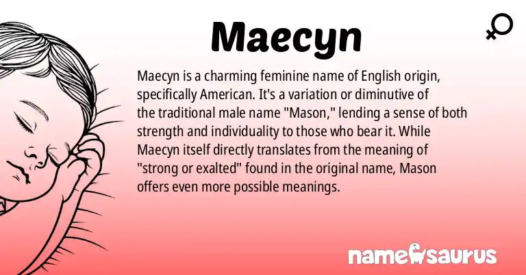 Infographic about Maecyn name meaning, Maecyn is a name from English (American) origin(s).